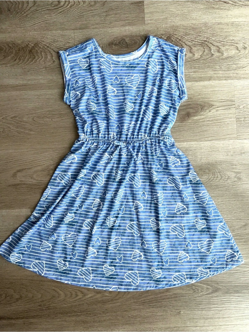 SO Brand Girls Short Sleeve Blue Striped Heart Casual Summer Dress Size L 12